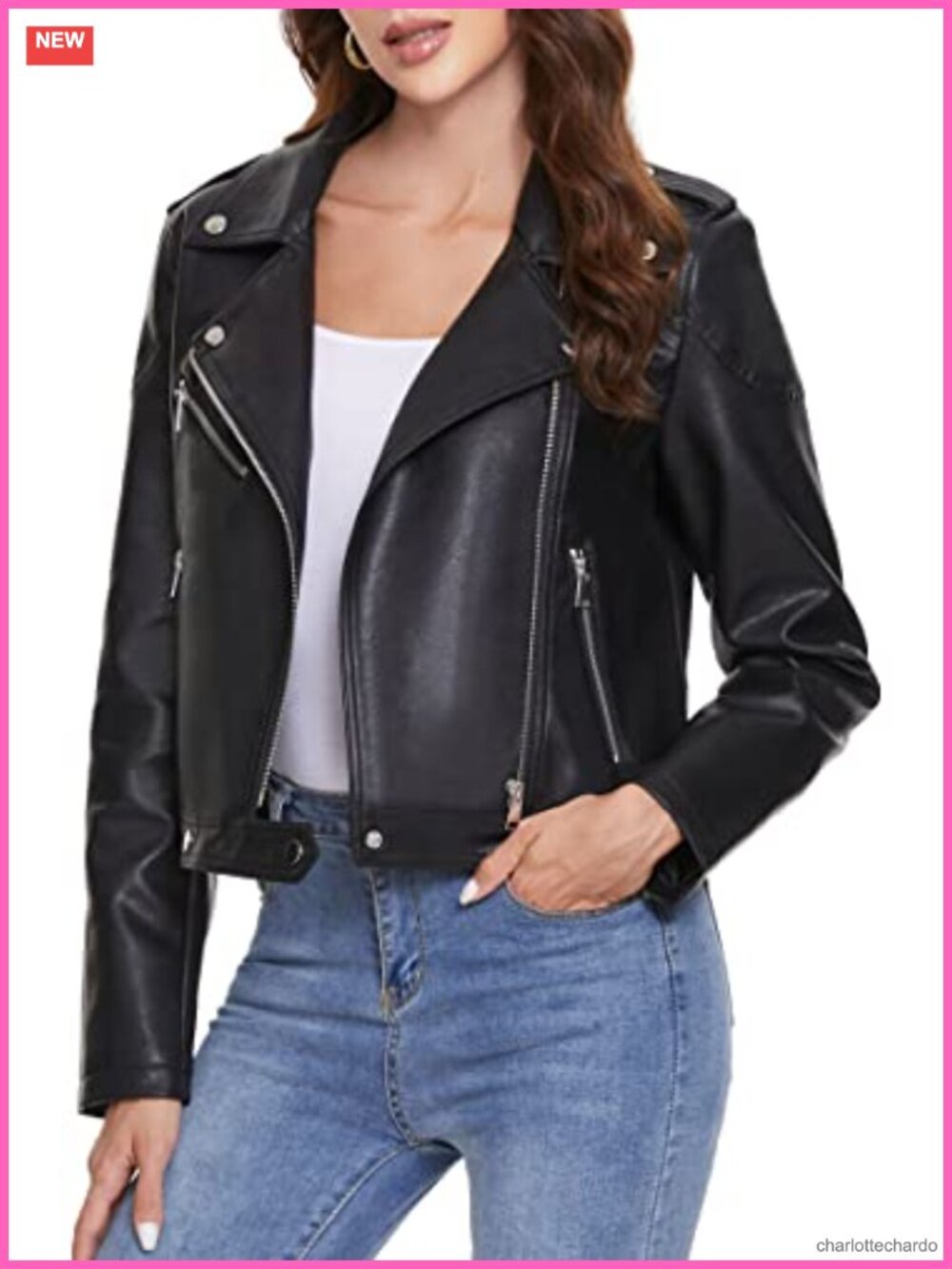 Faux Leather Moto Biker Jacket Zip Up Slim Fit Short Coat Outerwear